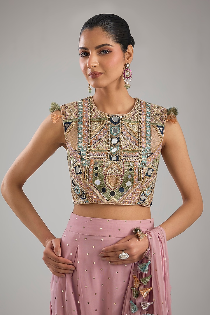 Lilac Mukaish Georgette Pant Wedding Saree Set by Payal Singhal at Pernia's Pop Up Shop