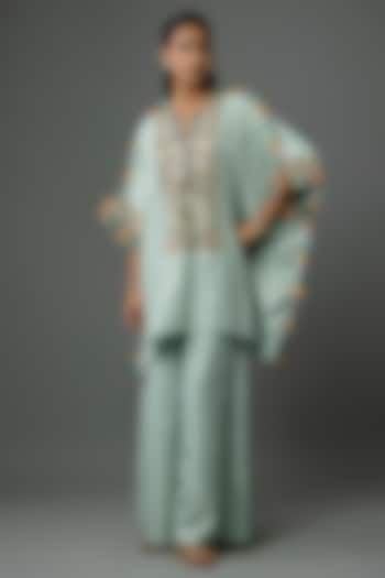 Seafoam Dola Silk Resham Embroidered Kaftan Set by Payal Singhal at Pernia's Pop Up Shop