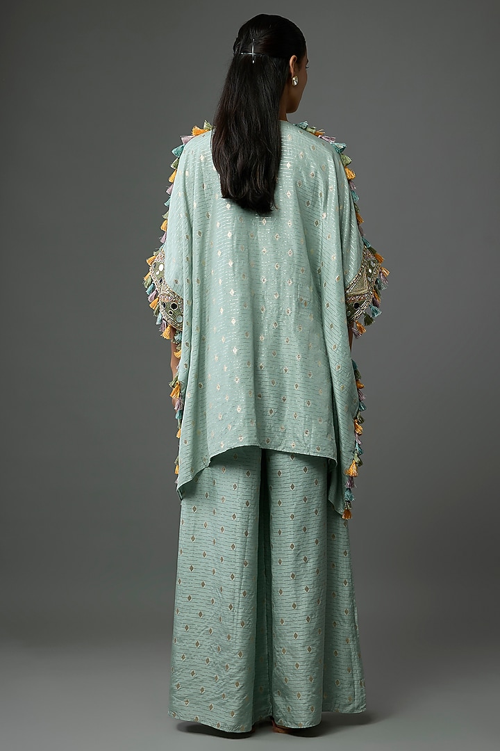 Seafoam Dola Silk Resham Embroidered Kaftan Set by Payal Singhal at Pernia's Pop Up Shop