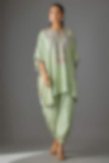 Mint Green Dola Silk Resham Embroidered Kaftan Set by Payal Singhal at Pernia's Pop Up Shop