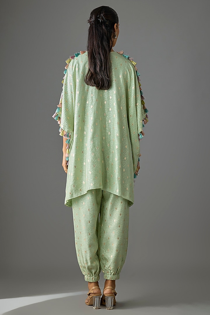 Mint Green Dola Silk Resham Embroidered Kaftan Set by Payal Singhal at Pernia's Pop Up Shop