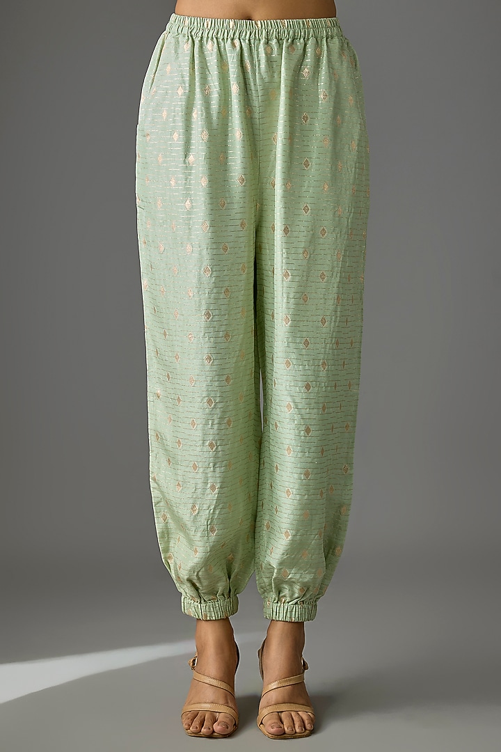 Mint Green Dola Silk Resham Embroidered Kaftan Set by Payal Singhal at Pernia's Pop Up Shop