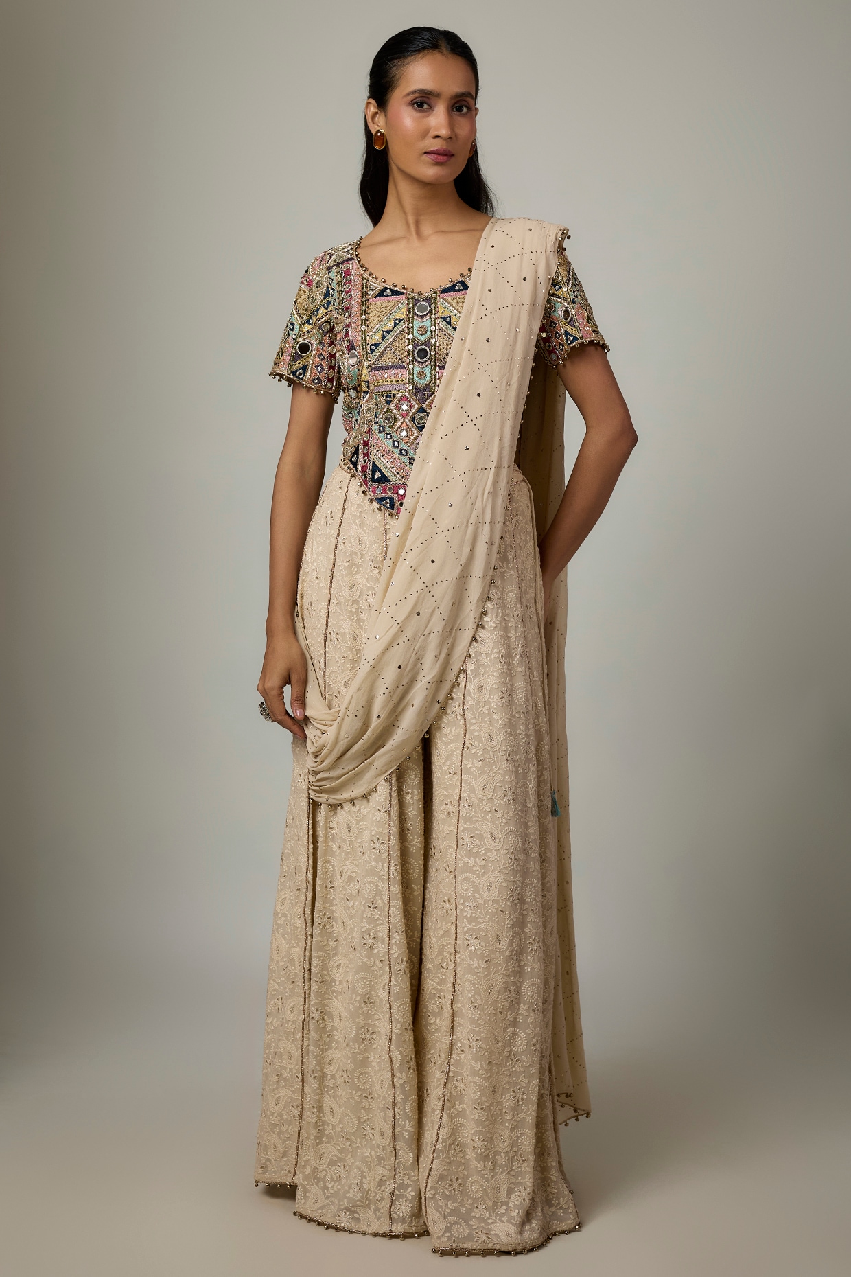 Payal Singhal Ivory Lucknowi Georgette Sharara Set