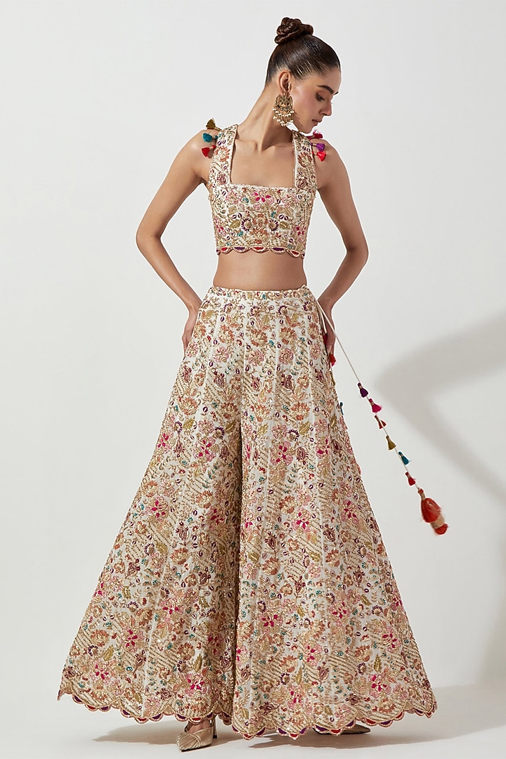 Off-White Georgette Embroidered Bridal Sharara Set by Payal Singhal at Pernia's Pop Up Shop