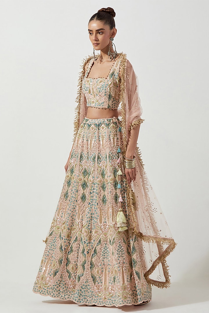 Blush Pink Georgette Embroidered Bridal Sharara Set by Payal Singhal at Pernia's Pop Up Shop