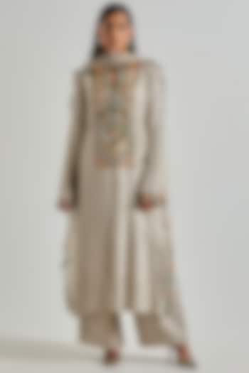 Grey Dola Silk Embroidered Kurta Set by Payal Singhal at Pernia's Pop Up Shop