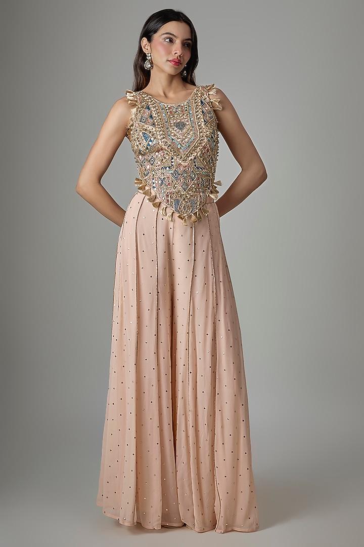 Rose Pink Mukaish Georgette Bridal Sharara Set by Payal Singhal at Pernia's Pop Up Shop