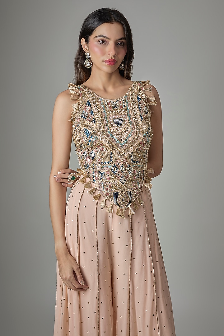 Rose Pink Mukaish Georgette Bridal Sharara Set by Payal Singhal at Pernia's Pop Up Shop