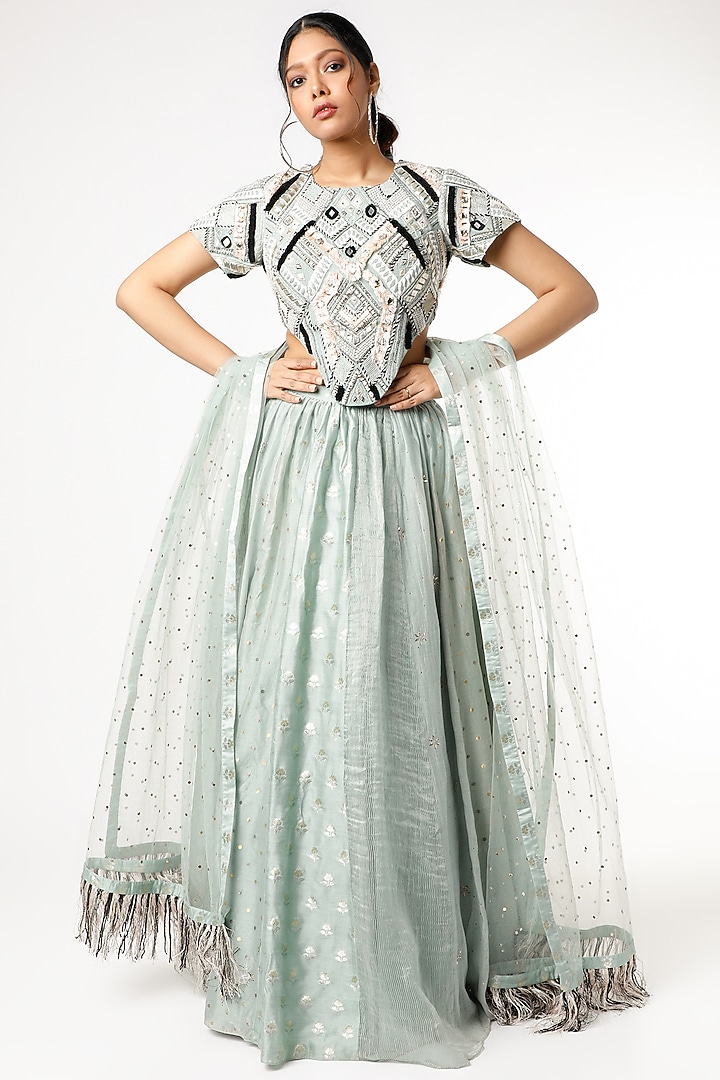 Pale Blue Multi-Panelled Wedding Lehenga Set by Payal Singhal at Pernia's Pop Up Shop