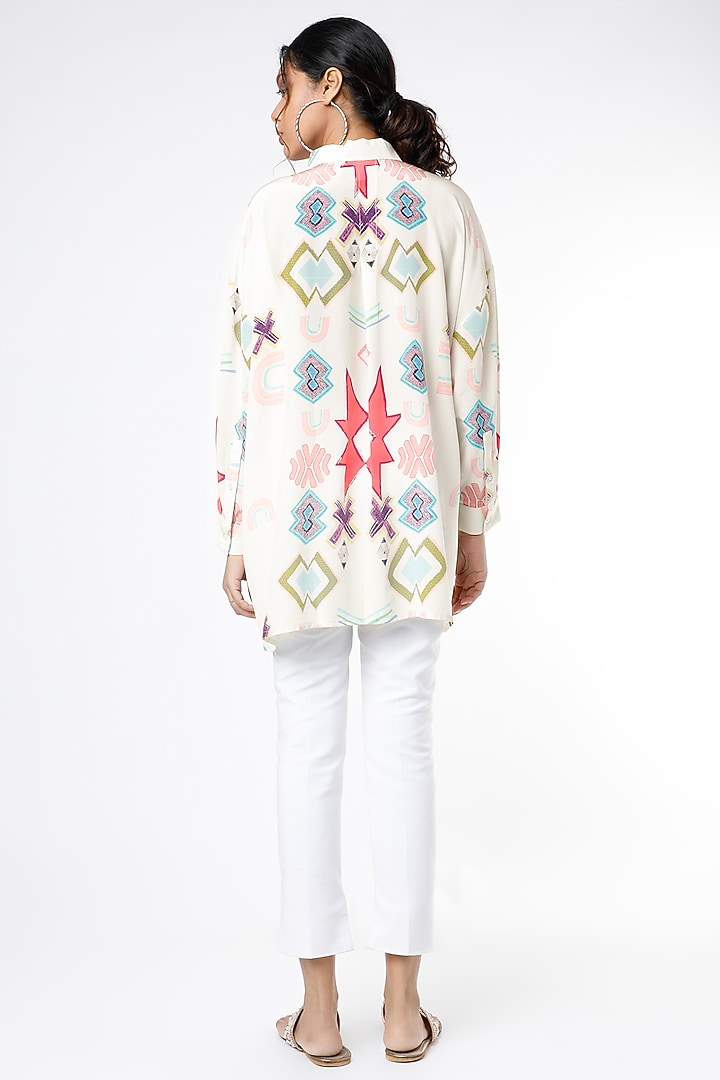 White Ikat Star Printed Shirt Tunic by PS Pret by Payal Singhal at Pernia's Pop Up Shop