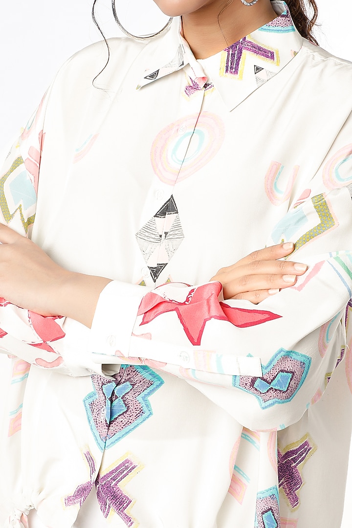 White Ikat Star Printed Shirt Tunic by PS Pret by Payal Singhal at Pernia's Pop Up Shop