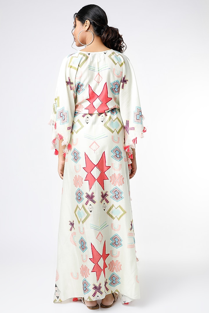 White Ikat Star Printed Kaftan by PS Pret by Payal Singhal at Pernia's Pop Up Shop