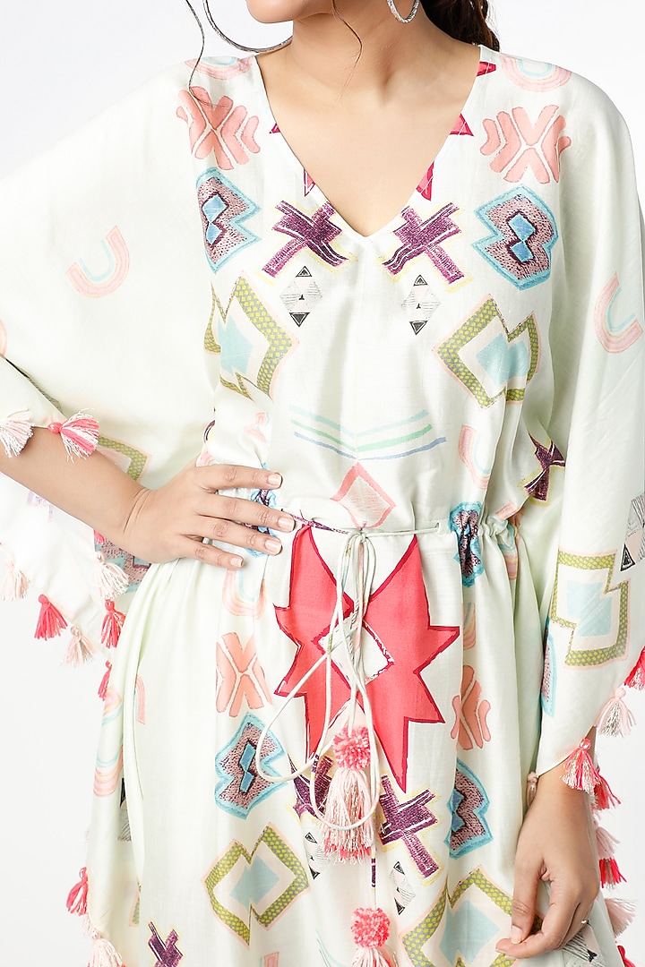 White Ikat Star Printed Kaftan by PS Pret by Payal Singhal at Pernia's Pop Up Shop