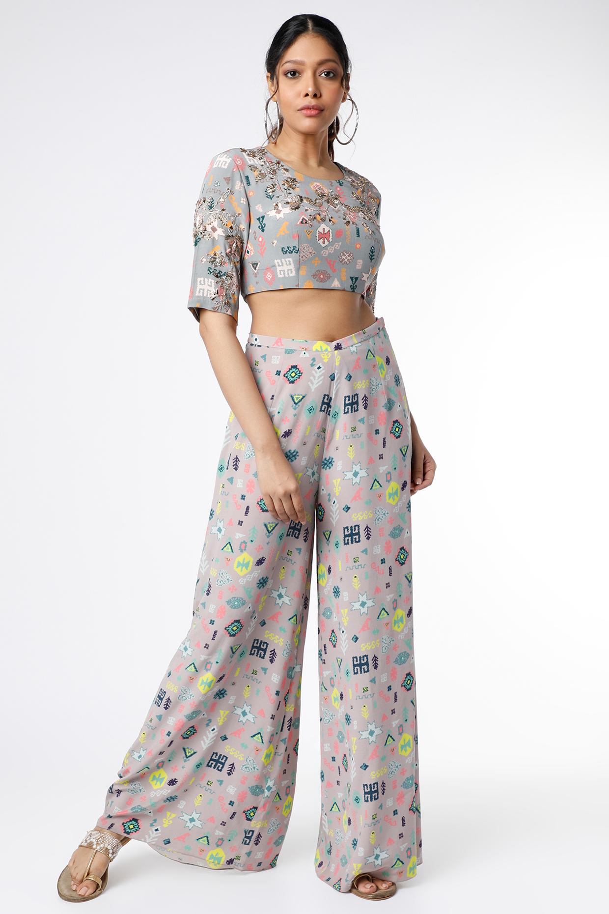 Grey Printed Palazzo Pant Set by Payal Singhal at Pernia's Pop Up Shop
