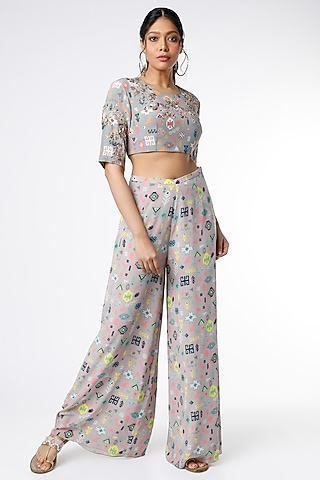 Grey Printed Palazzo Pant Set by Payal Singhal