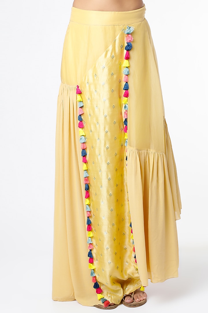 Pale Yellow Asymmetrical Skirt Set by Payal Singhal at Pernia's Pop Up Shop