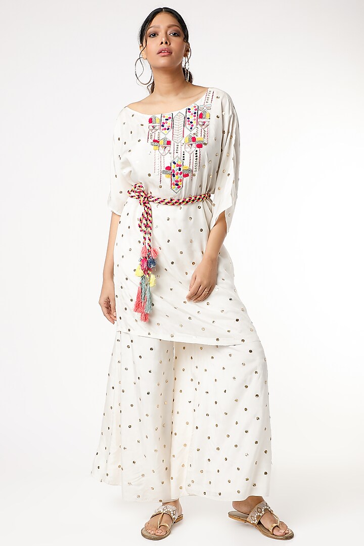 Off White Embroidered Kaftan Set by Payal Singhal