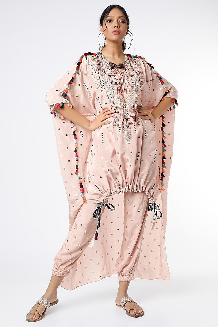 Blush Pink Embroidered Kaftan Set by Payal Singhal