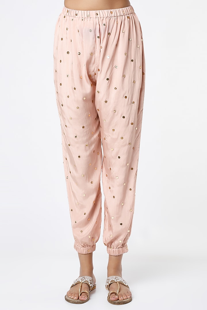 Blush Pink Embroidered Kaftan Set by Payal Singhal at Pernia's Pop Up Shop