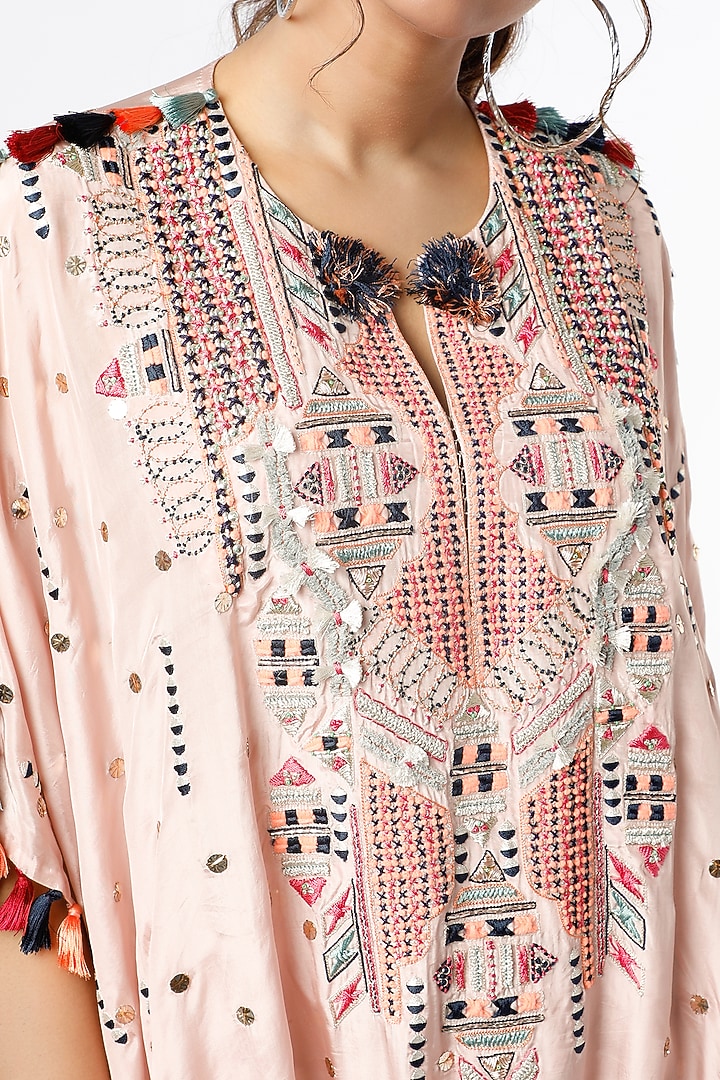 Blush Pink Embroidered Kaftan Set by Payal Singhal at Pernia's Pop Up Shop