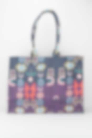 Purple Ikat Printed Tote Bag by PAYAL SINGHAL ACCESSORIES