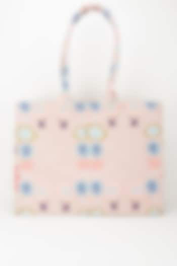 Baby Pink Ikat Printed Tote Bag by PAYAL SINGHAL ACCESSORIES