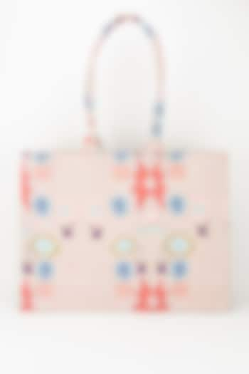 Baby Pink Ikat Printed Tote Bag by PAYAL SINGHAL ACCESSORIES at Pernia's Pop Up Shop