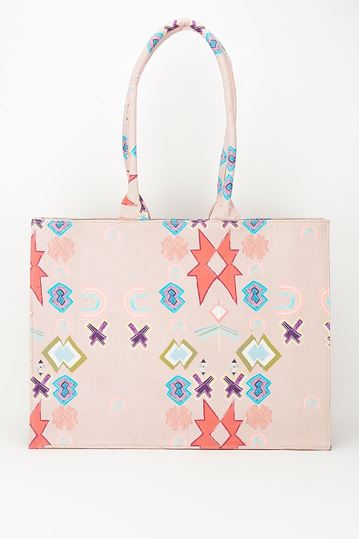 Baby Pink Ikat Printed Tote Bag by PAYAL SINGHAL ACCESSORIES at Pernia's Pop Up Shop