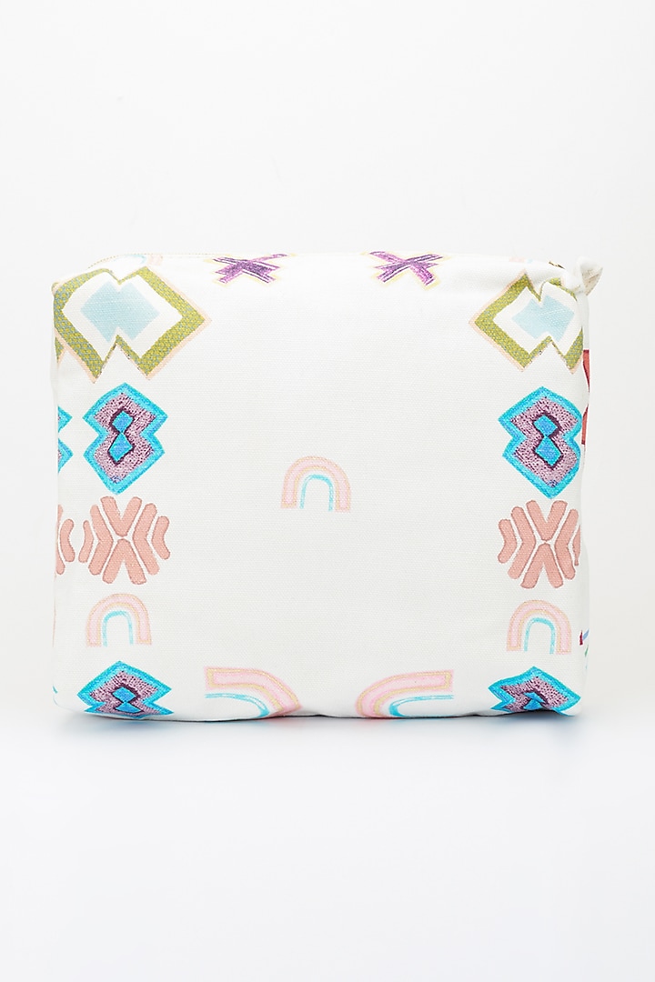 White Ikat Star Printed Clutch Bag by PAYAL SINGHAL ACCESSORIES at Pernia's Pop Up Shop