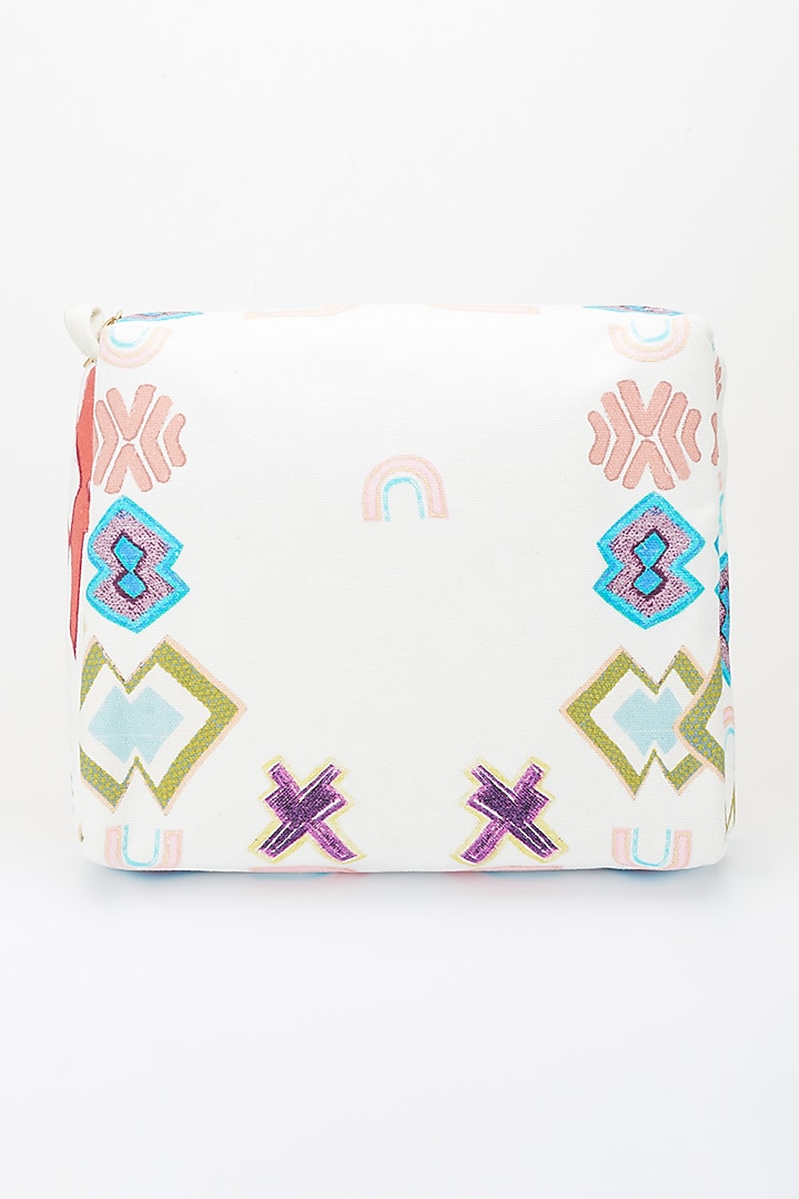 White Ikat Star Printed Clutch Bag by PAYAL SINGHAL ACCESSORIES