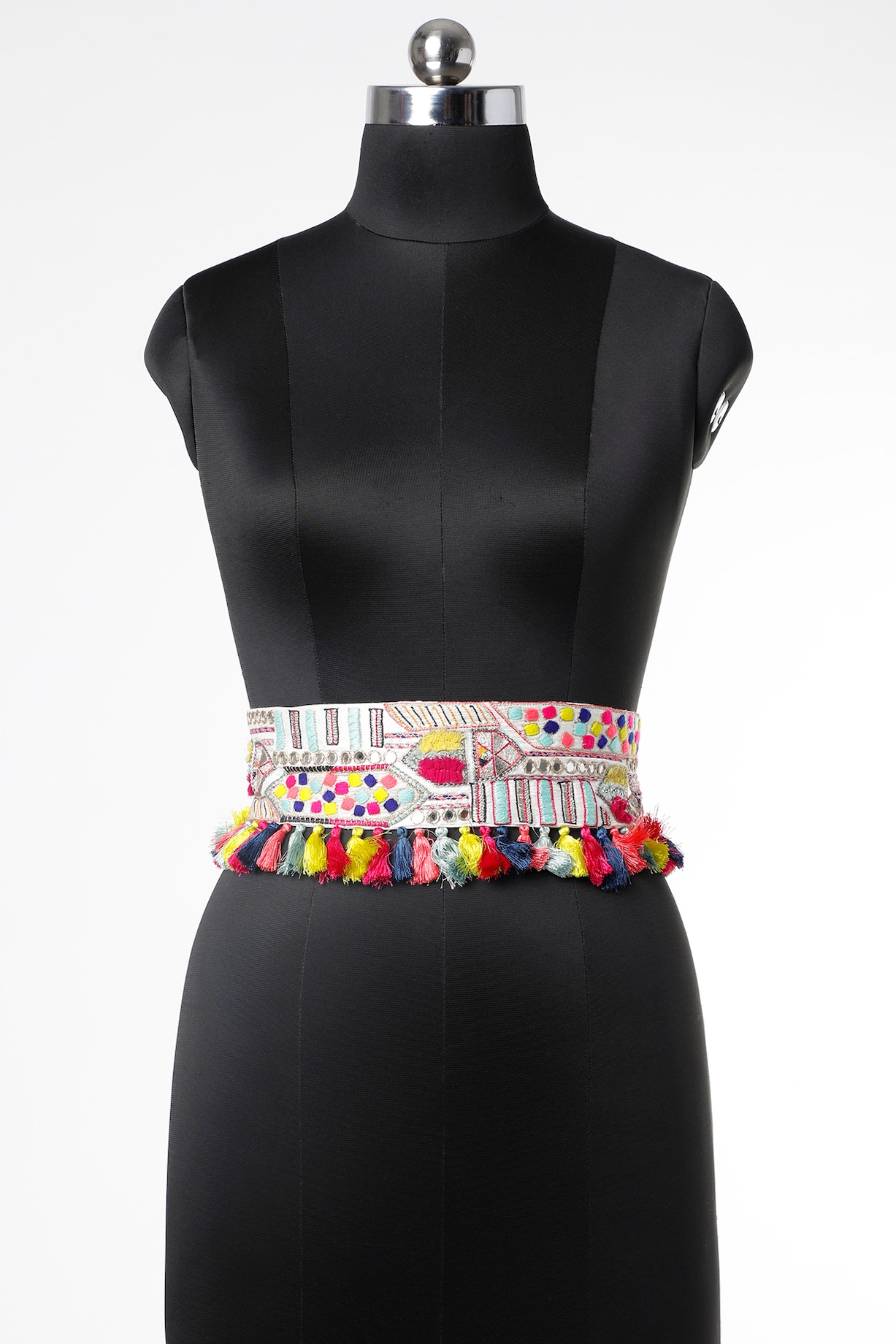 Cream Kutch Embroidered Tie-Up Belt by PAYAL SINGHAL ACCESSORIES