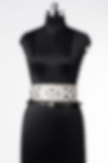 Black & White Geometric Embroidered Tie-Up Belt by PAYAL SINGHAL ACCESSORIES