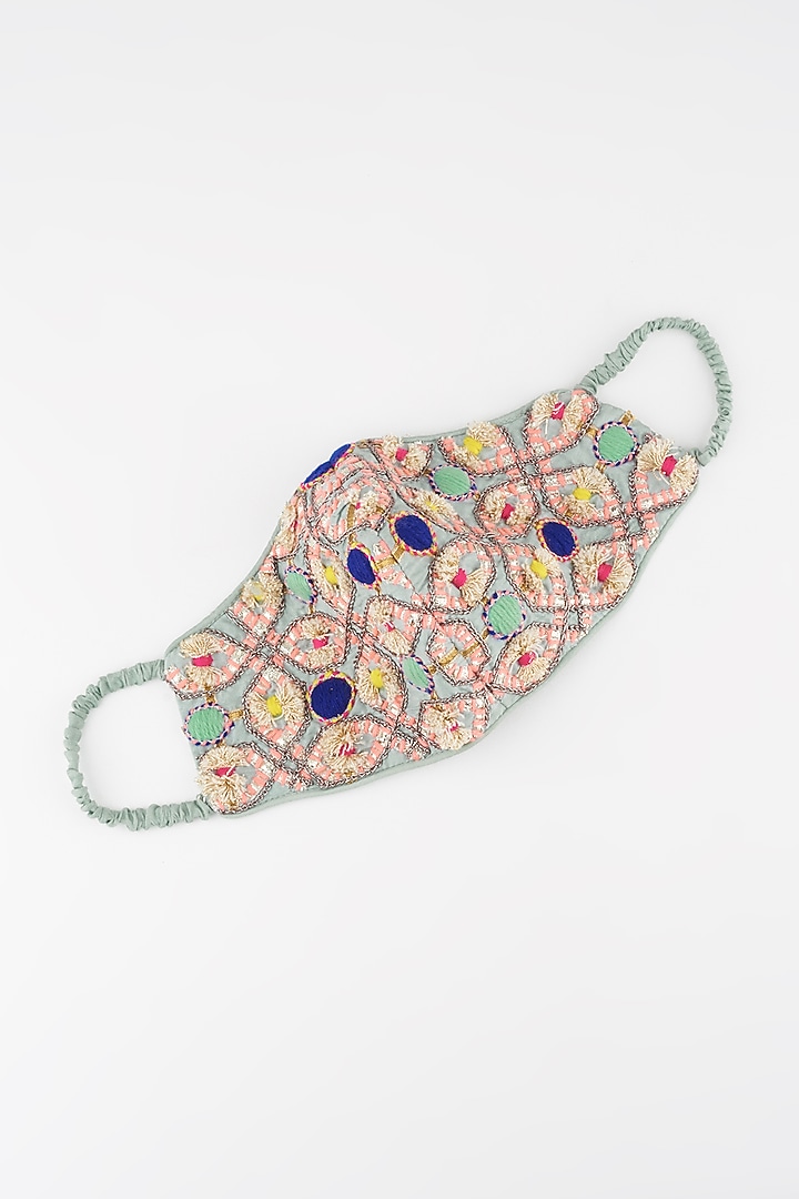 Pale Blue Gota Embroidered Mask by PAYAL SINGHAL ACCESSORIES at Pernia's Pop Up Shop