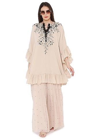 Stone Colored Embroidered Yoke Sharara Set by Payal Singhal