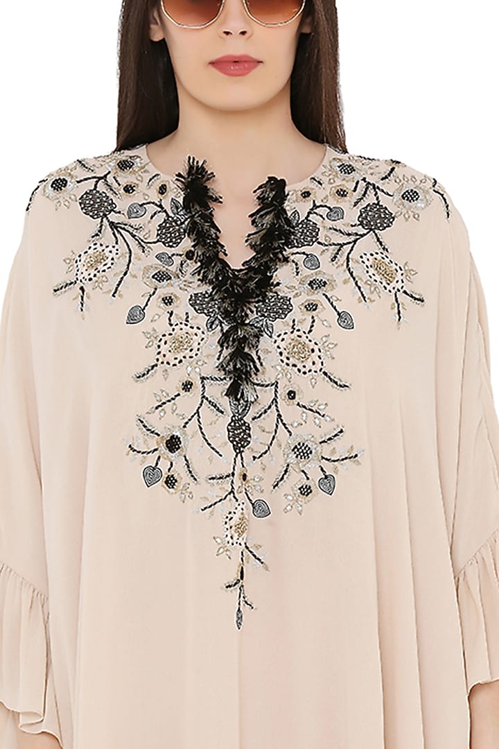 Stone Colored Embroidered Yoke Wedding Sharara Set by Payal Singhal at Pernia's Pop Up Shop