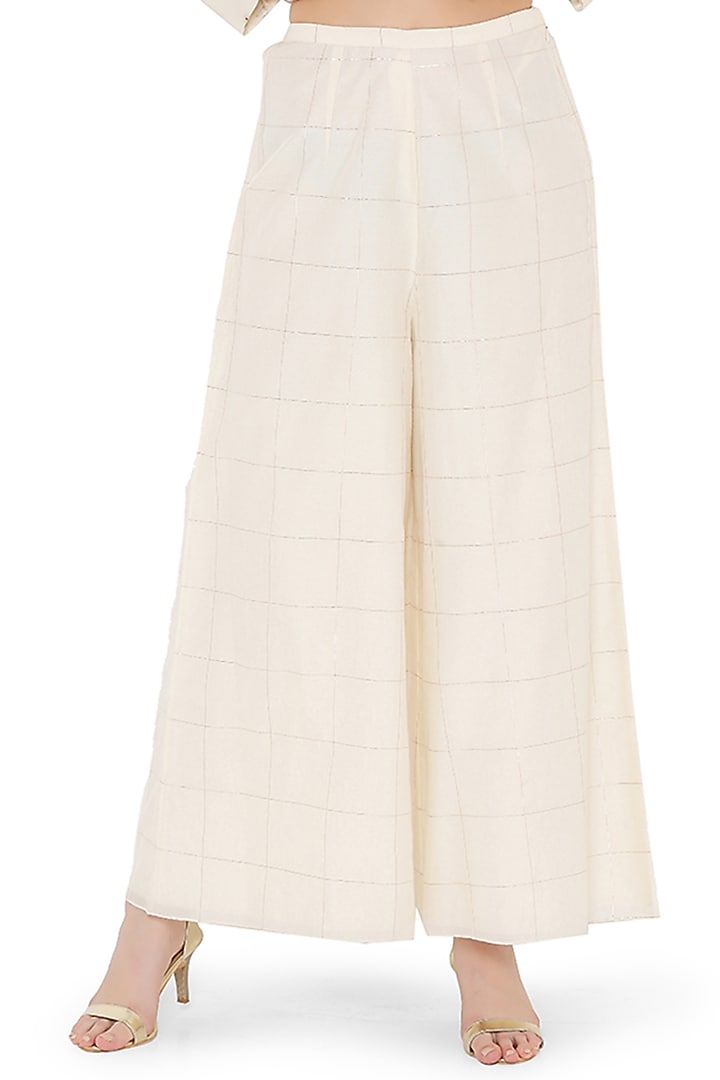 Cream Embroidered Banarasi Silk Kurta Set by Payal Singhal at Pernia's Pop Up Shop