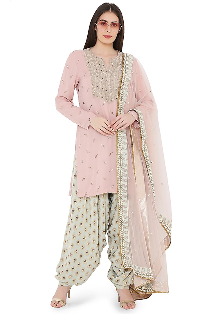 Rose Pink Embroidered Yoke Kurta Set by Payal Singhal