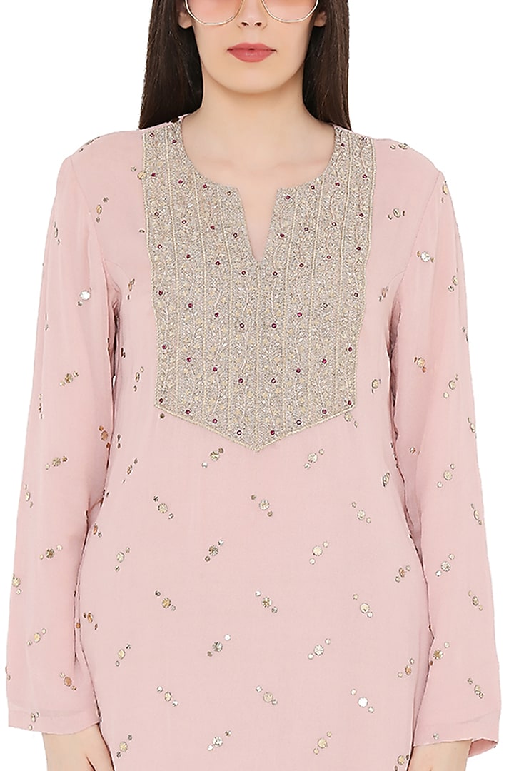 Rose Pink Embroidered Yoke Kurta Set by Payal Singhal at Pernia's Pop Up Shop