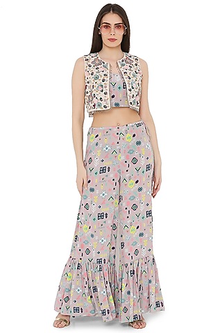 Stone Colored Embroidered Jacket Set by Payal Singhal