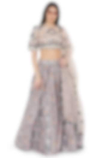 Grey Bandhani Kilim Printed Wedding Lehenga Set by Payal Singhal at Pernia's Pop Up Shop