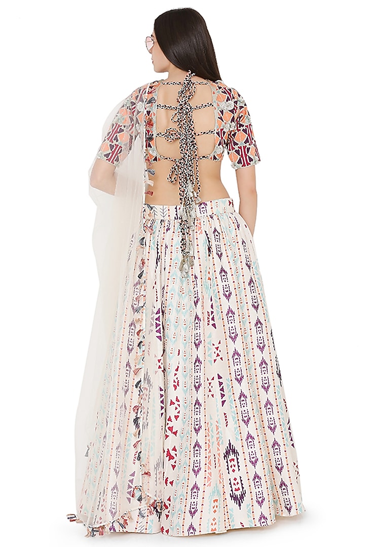 Cream Ikat Stripe Printed Wedding Lehenga Set by Payal Singhal at Pernia's Pop Up Shop