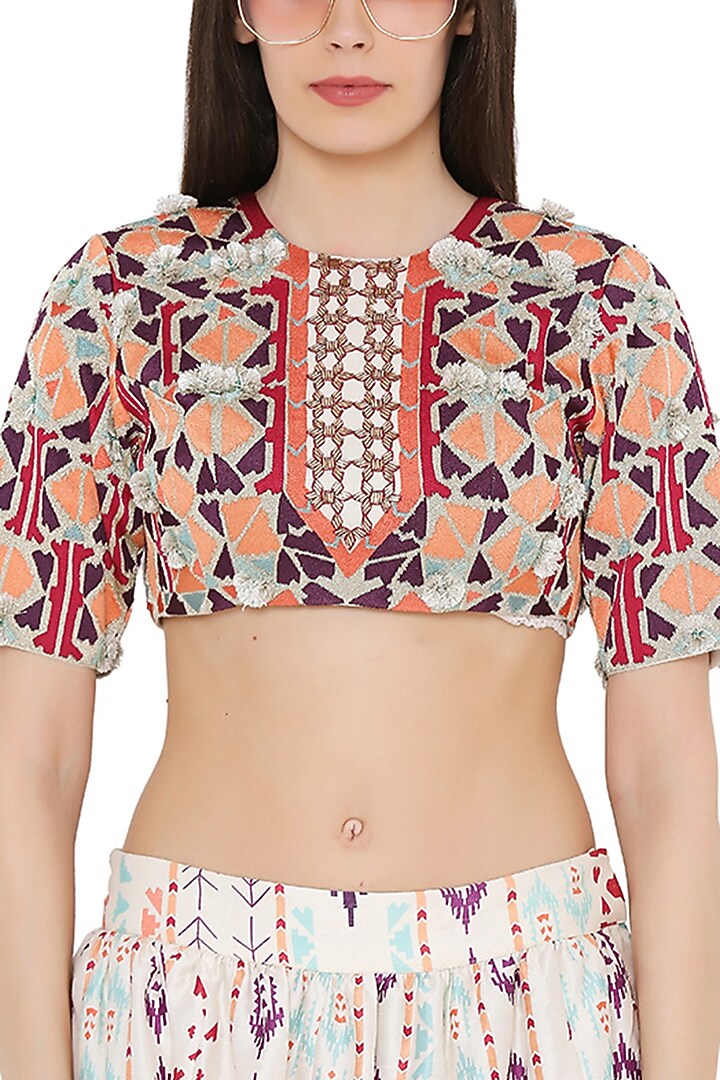 Cream Ikat Stripe Printed Wedding Lehenga Set by Payal Singhal at Pernia's Pop Up Shop