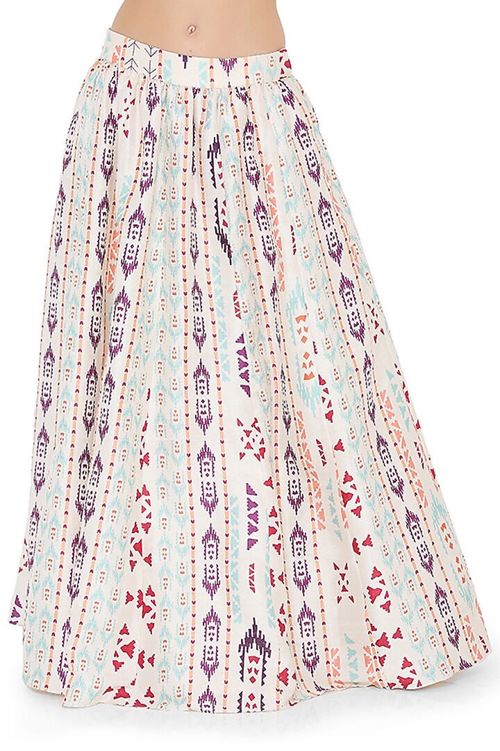 Cream Ikat Stripe Printed Wedding Lehenga Set by Payal Singhal at Pernia's Pop Up Shop