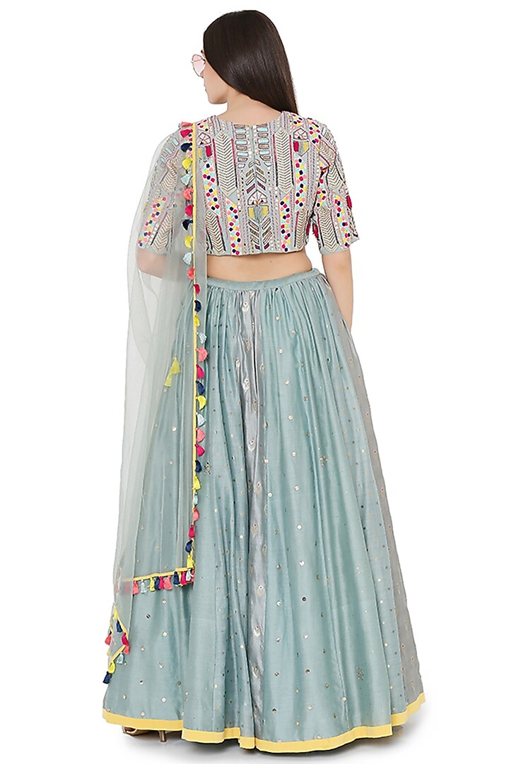 Pale Blue Silk Mulmul Paneled Wedding Lehenga Set by Payal Singhal at Pernia's Pop Up Shop