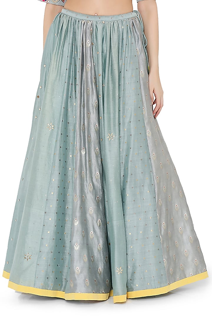 Pale Blue Silk Mulmul Paneled Wedding Lehenga Set by Payal Singhal at Pernia's Pop Up Shop