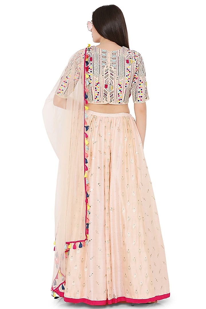 Peach Silk Mulmul Paneled Wedding Lehenga Set by Payal Singhal at Pernia's Pop Up Shop