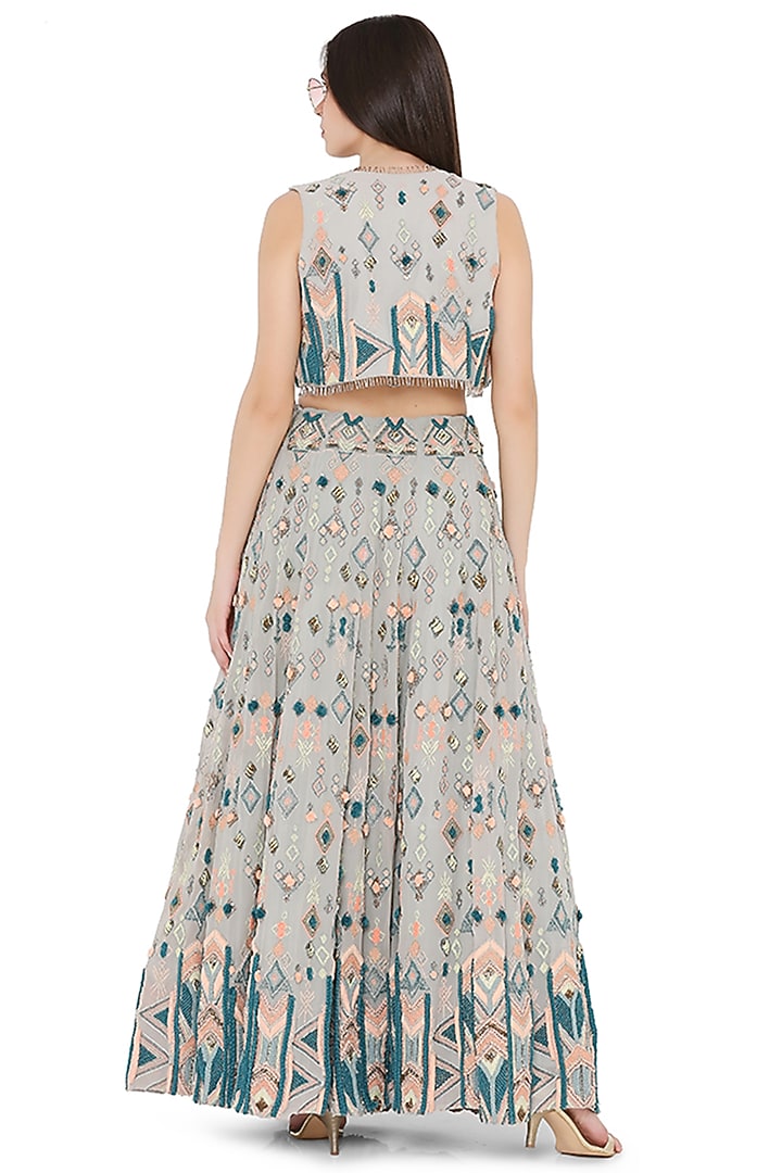 Pale Blue Bridal Lehenga Set With Short Jacket by Payal Singhal at Pernia's Pop Up Shop