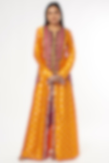 Orange Embroidered Long Kurta Set by Payal Singhal