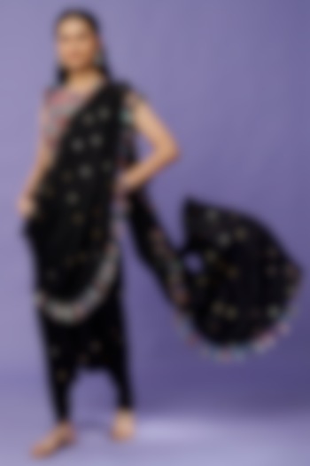 Black Embroidered Dhoti Set by Payal Singhal