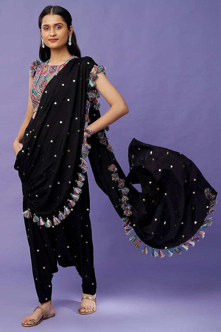 Black Embroidered Dhoti Set by Payal Singhal at Pernia's Pop Up Shop